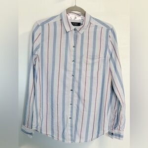 Lucky Brand Striped Button Down Shirt Blue Pink Women’s Small Cotton Modal